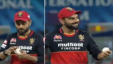 RCB Captain Virat Kohli Inadvertently Applies Saliva on Ball During IPL Match Against DC, Immediately Realises Slip-up