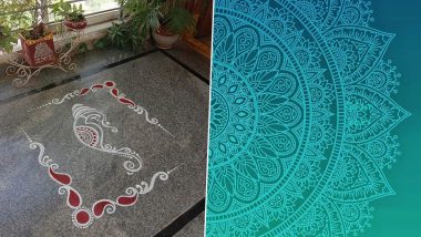 Easy Durga Puja 2020 Rangoli Designs: Decorate Your House with Best Alpana Pattern Images Inspirations to Welcome Maa Durga