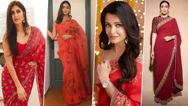 Navratri 2020 Day 4 Saree Colour Red: Aishwarya Rai Bachchan, Karisma Kapoor, Alia Bhatt & Katrina Kaif, Take Style Cues From These Gorgeous Actresses in Red Sarees (View Pics)