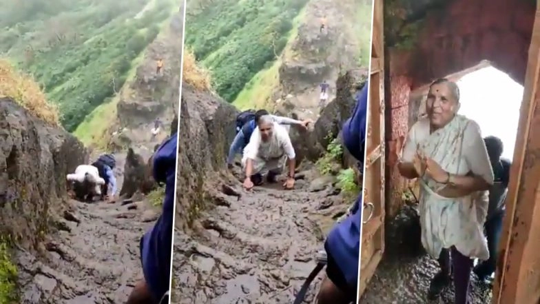 68-Year-Old Asha Ambade Climbs Steep Steps of Harihar Fort in Nashik, Watch Viral Video