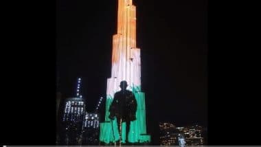 UAE's Burj Khalifa Lit in Tricolour With Portrayal of Mahatma Gandhi to Mark International Day of Non-Violence 2020; Watch Video