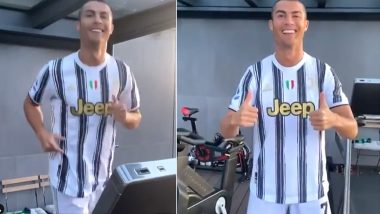 Cristiano Ronaldo Shows Support for Juventus From Home Ahead of Their Champions League 2020–21 Match Against Barcelona, Chants ‘Forca Juve’ and Urges His Teammates to Play Well (Watch Video)