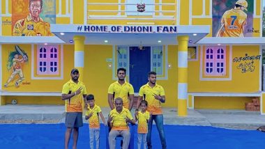 Die-Hard MS Dhoni Fan Gopikrishnan in Tamil Nadu's Cuddalore District Paints His Home Yellow with CSK Logo, Makes Thala’s Portrait on Wall