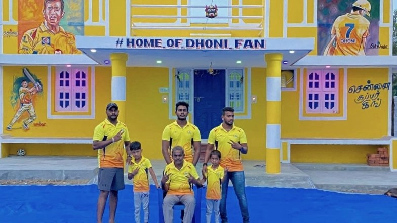 Die-Hard MS Dhoni Fan Gopikrishnan in Tamil Nadu's Cuddalore District Paints His Home Yellow with CSK Logo, Makes Thala’s Portrait on Wall