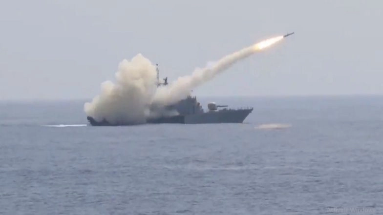 Indian Navy's Missile Corvette INS Prabal Sinks old Frigate During Naval Exercise (Video)