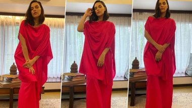 Neha Dhupia Is Working Off That Fiery Red, Fluid Silhouette, Work From Home Mood Perfectly!