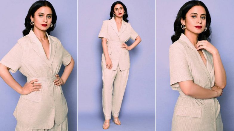 Rasika Dugal Is Breaking the Monotony of Her Chic Beige Pantsuit With a Bold Dash of Red!