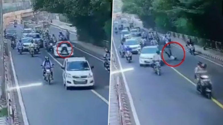 Delhi Traffic Policeman Dragged on Car's Bonnet For Few Metres After He Attempted to Stop Vehicle For Traffic Rule Violation, Shocking Video Caught on CCTV