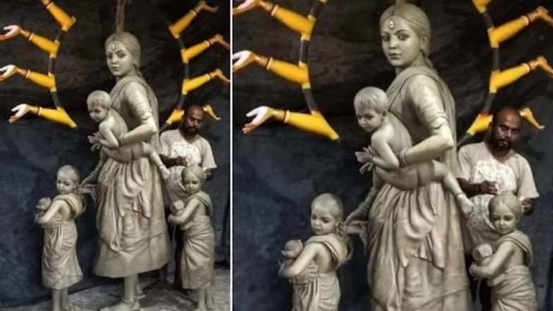 Ma Durga Depicted as 'Migrant Mother With Her Children' in Kolkata's Barisha Club Durga Pujo 2020 Pandal, View Pics of Pallab Bhowmick's Durga Idol Avatar