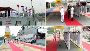 INS Kavaratti Commissioned into Indian Navy By General MM Naravane at Vishakhapatnam, Check Video & Pics of Indigenously Built Anti-submarine Warfare Ship