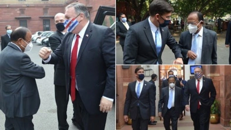 Mike Pompeo & Mark Esper Greet NSA Ajit Doval by Giving Elbow Bump, View Pics