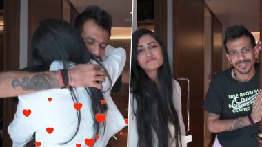 Yuzvendra Chahal's Reaction to Fiancee Dhanashree Verma’s Surprise Visit Is Nothing but All Love (Watch Video)