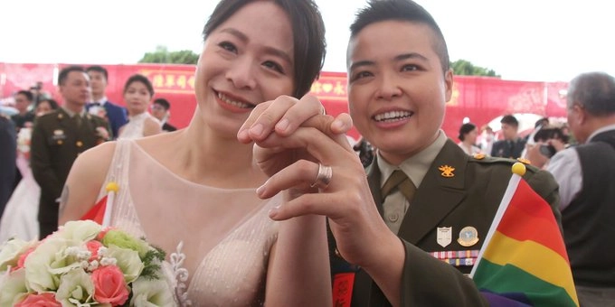 Two Same-Sex Couples Tie the Knot at a Mass Wedding Held by Taiwan’s Military 