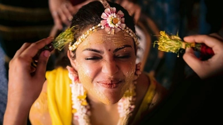 Kajal Aggarwal And Gautam Kitchlu Pre-Wedding Function: Bride-To-Be Looks Happy And Radiant At Her Haldi Ceremony!