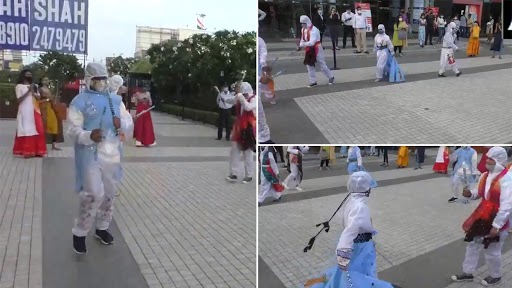 Navratri 2020: Fashion Designing Students in Gujarat’s Surat Perform ‘Garba’ Sporting Hand-Painted Costumes Made of PPE Kits (Watch Video)