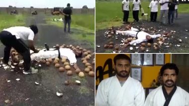 Martial Arts Master P Prabhakar Reddy and His Student Boyilla Rakesh Achieve Guinness World Record for Smashing 49 Coconuts Blindfolded in 1 Minute