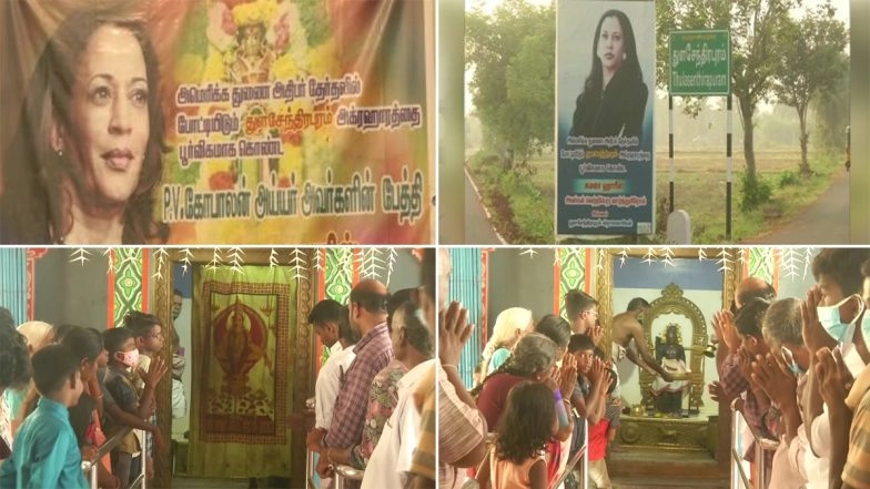 US Elections 2020: Posters in Support of Kamala Harris Put Up in Her native Village in TN, Special Prayers Offered