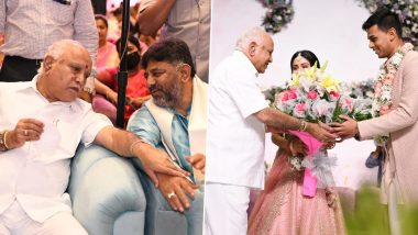 BS Yediyurappa Attends Engagement Ceremony of Karnataka Congress Chief DK Shivakumar's Daughter Aishwarya And Late CCD Founder VG Siddhartha's Son Amartya Hegde
