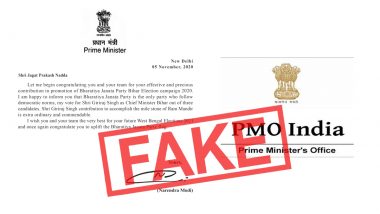 Did PM Modi's Office Announce Nitish Kumar Will Not be Next Chief Minister of Bihar? Giriraj Singh to Replace Him? Fact-Check Debunks Fake News