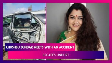 Khushbu Sundar, BJP Spokesperson With An Accident Near Melmaruvathur; Escapes Unhurt After Her Car Is Hit By A Trailer, Actor Shares Pictures Of Rammed Vehicle