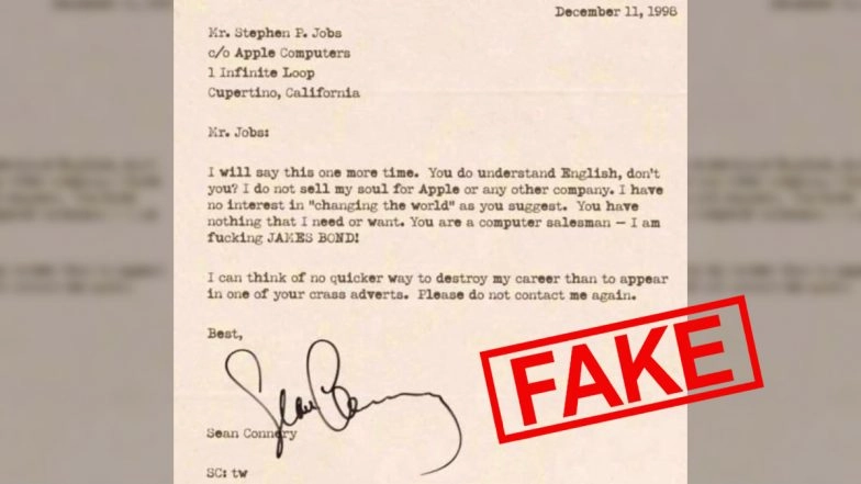 Fake Profanity-Filled James Bond aka Sean Connery letter to Steve Jobs goes viral