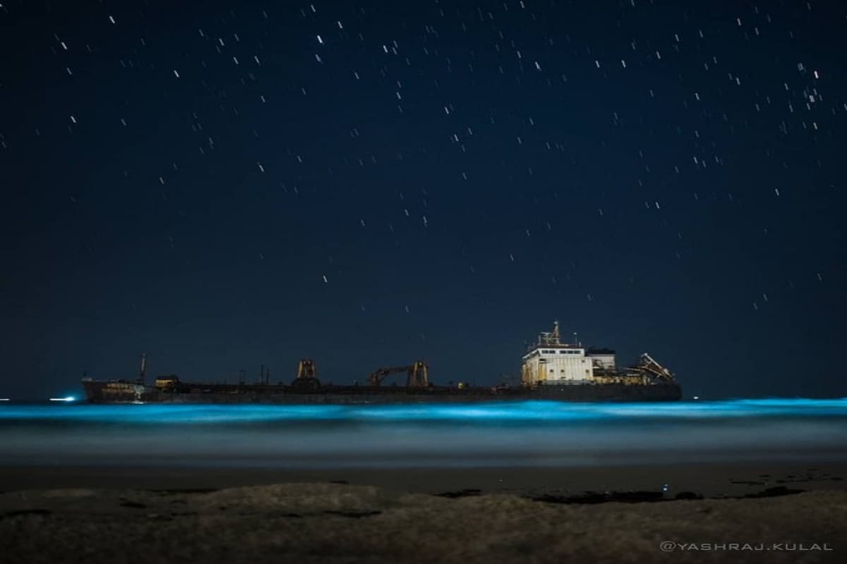 Bioluminescent waves at Surathkal beach. Bioluminescent waves at Surathkal beach.