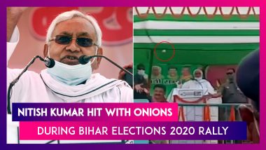 Nitish Kumar Hit With Onions During Bihar Elections 2020 Poll Rally In Madhubani; Says ‘Keep Throwing’ To The Attacker