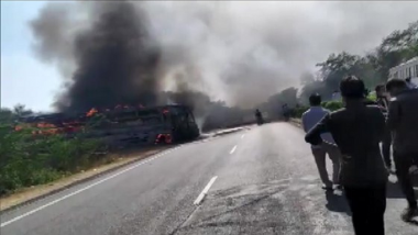 Rajasthan Accident: Bus Catches Fire After Coming in Contact With High Voltage Wire on Delhi-Jaipur Highway, 6 Killed