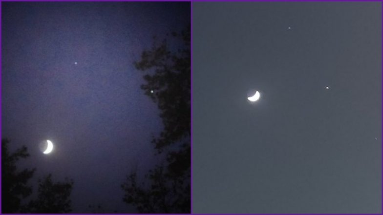 Saturn, Jupiter and Moon Form a Celestial Triangle in Night Sky Ahead of The Conjuction, View Beautiful Pics