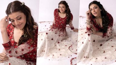 Kajal Aggarwal's Pre-Wedding Look from Satsang Goes Viral on the Internet, Actress Looks Mesmerising in her Red and White Outfit (View Pics)