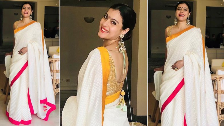 Kajol Devgan Flaunts Six Yards of Festive Ivory Brilliance That’s Also Worth Rs.28,500!