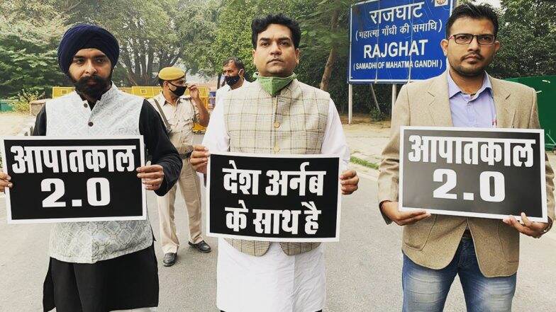 Bjp leaders kapil mishra and tajinder bagga arrested for staging protest against the arrest of republic tv editor-in-chief arnab gosawmi; released lat