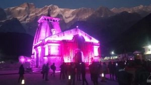 Kedarnath Temple in pink light (Photo Credits: ANI)