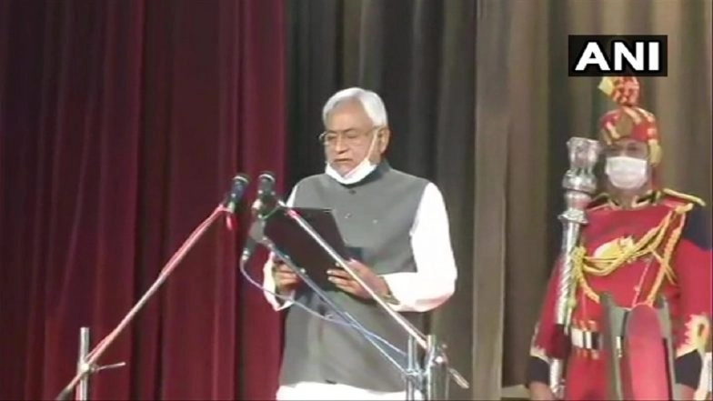 Nitish Kumar Takes Oath as Bihar Chief Minister For 7th Term; Tarkishore Prasad, Renu Devi Sworn In as Deputy CM