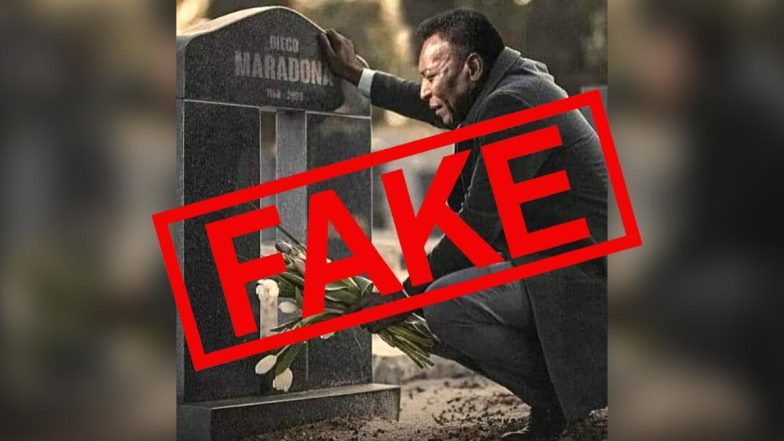 This photo showing Pelé at Maradona's grave has been photoshopped