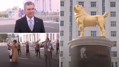 Giant Gold 'Good Boi'! Turkmenistan President Unveils Massive Statue of His Favourite Dog Breed Alabai, Viral Video Sets 'Tongues Wagging'