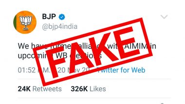 BJP Forged Alliance With AIMIM For West Bengal Assembly Elections 2021? Screenshot of Fake Tweet Goes Viral, Here's The Truth