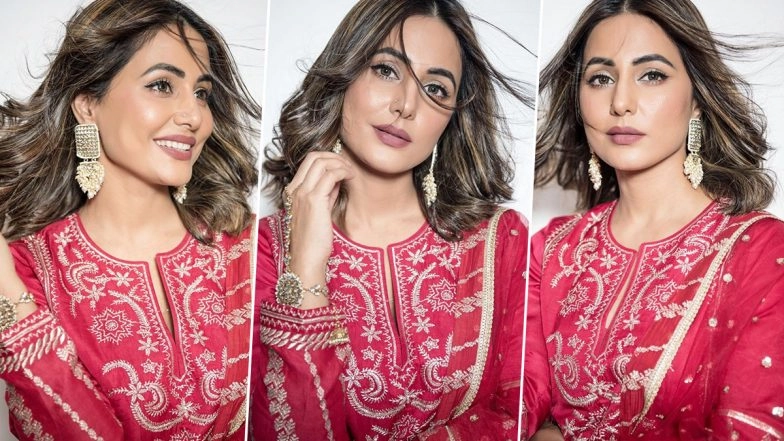 Hina Khan Looks Ravishing in Red as She Flaunts Her Charming Traditional Suit (View Pics)