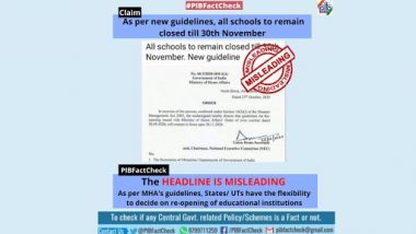Schools in India to Remain Closed Till November 30? PIB Fact Check Reveals Truth Behind Misleading Post
