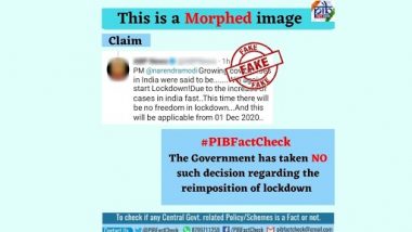 Lockdown to Be Re-Imposed Across India From December 1 Due to the Growing Number of COVID-19 Cases? PIB Fact Check Debunks Fake News, Reveals Truth Behind Viral Tweet