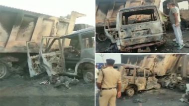 Andhra Pradesh Road Accident: 5 Dead After Two Cars Ram Against Tipper Truck Carrying Diesel Near Kadapa Airport