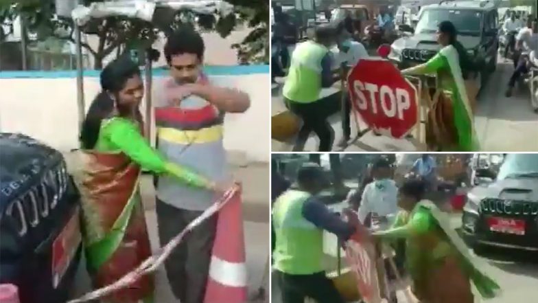 YSRCP Leader D Revathi Argues & Slaps Toll Plaza Employee in Guntur, Refuses to Pay Tax (Watch Video)