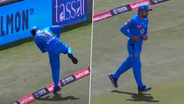 BBL 2020–21: Rashid Khan Takes Sensational Catch to Dismiss Colin Ingram During Adelaide Strikers vs Hobart Hurricanes Clash (Watch Video)