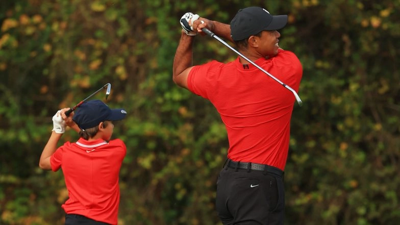 Like Father Like Son! Tiger Woods and his 11-Year Old Son, Charlie, Show Uncanny Resemblance While Playing Golf (Watch Video)