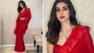 Mouni Roy Sizzles in a Red Hot Saree, Her Ruffled Six-Yard Outing Is a Must Have This Wedding Season! (View Pics)
