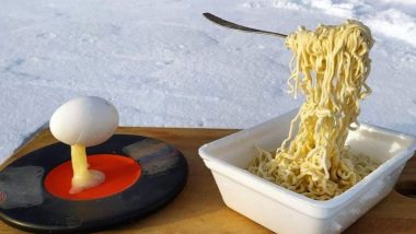 Freezing Temperature! Twitter User Shares Pic of Noodles and Eggs Frozen in the Air Because of Chilled Weather at Siberia, Desi Twitterati Have Hilarous Responses