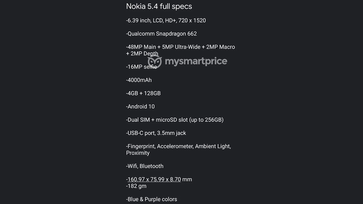 Nokia 5.4 Specifications 