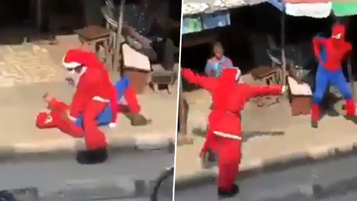 Viral News | Funny Viral Video Santa Claus and Spiderman Fighting | ?  LatestLY