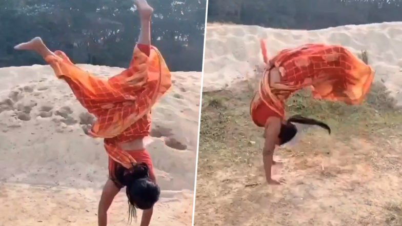 Stunt in a Sari! Mili Sarkar, International Yoga Gold Medalist Does Awesome Somersaults in Saree & You Can’t Miss Her Viral Video