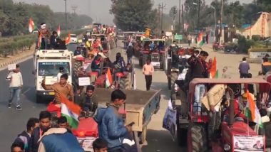 Farmers' Protest: Members of Hind Mazdoor Kisan Samiti Begin Tractor March from Meerut to Ghaziabad to Join Agitation Against Farm Laws (Watch Video)